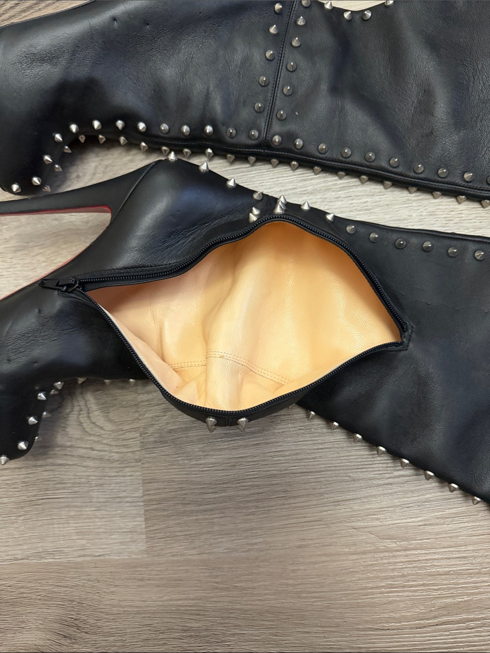Christian Louboutin Black Studded Over-the-Knee Stiletto Boots Size 7 - Picture 3 of 16